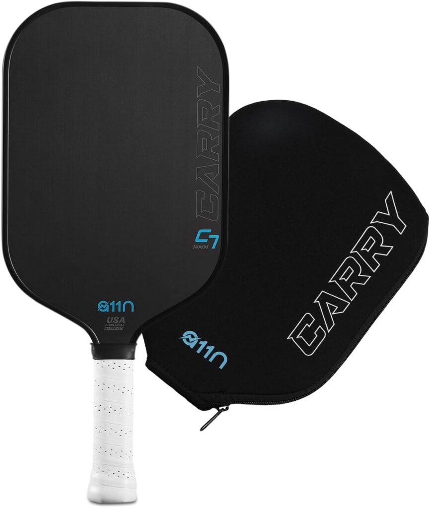 A11N Carry C7 Pickleball Paddle With Paddle Cover, Raw Carbon Fiber Surface With High Grit  Spin, Minimalistic Style Pickleball Paddle With Elongated Shape, Usa Pickleball Approved