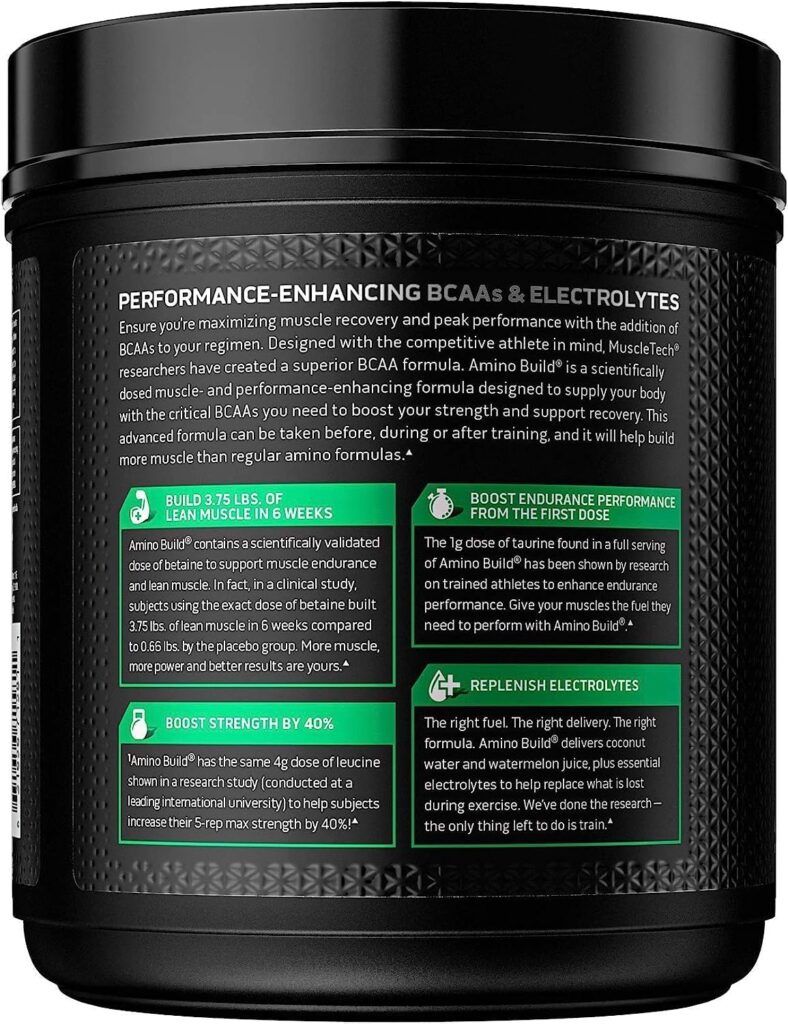 Bcaa Amino Acids + Electrolyte Powder, Muscletech Amino Build, 7G Of Bcaas + Electrolytes, Support Muscle Recovery, Build Lean Muscle Boost Endurance, Tropical Twist (40 Servings)
