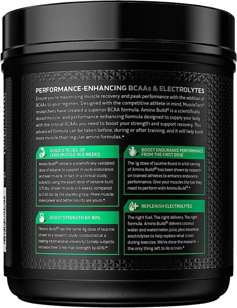 BCAA Amino Acids + Electrolyte Powder, MuscleTech Amino Build, 7g of BCAAs + Electrolytes, Support Muscle Recovery, Build Lean Muscle Boost Endurance, Tropical Twist (40 Servings)