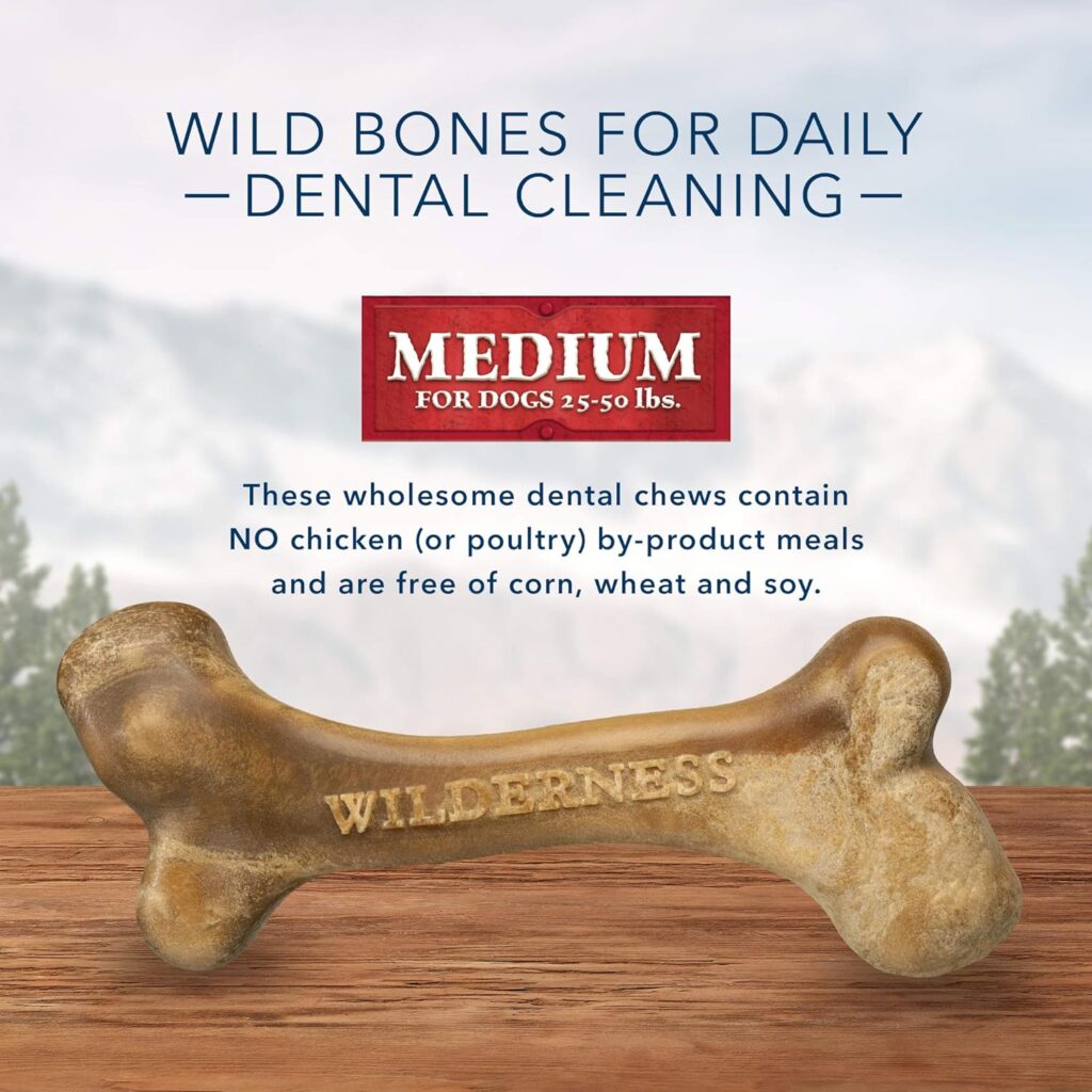 Blue Buffalo Wilderness Wild Bones Grain Free Dental Chews Dog Treats, Medium 10-Oz Bag