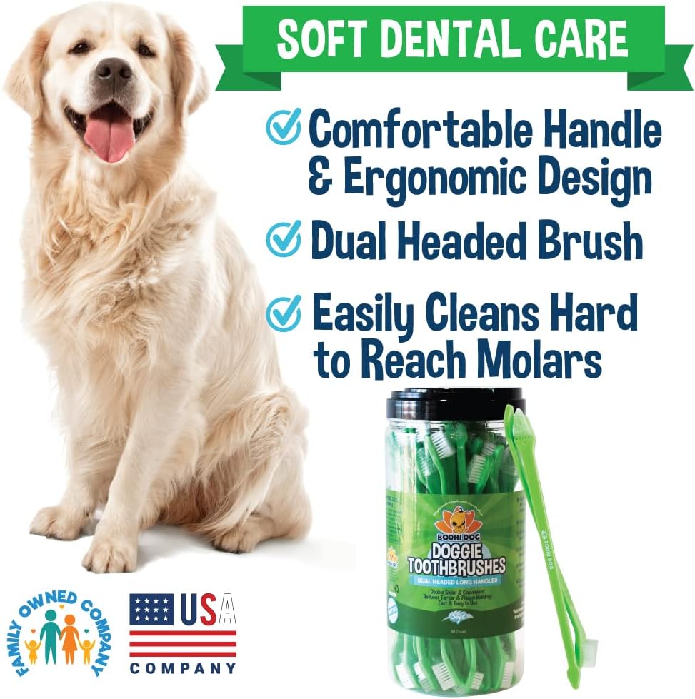 Bodhi Dog Dual-Headed Long Dog  Cat Toothbrush | Puppy Toothbrush With Soft Bristles For Pet Dental Care | Easy Teeth Cleaning Dog Finger Toothbrush, 50 Count