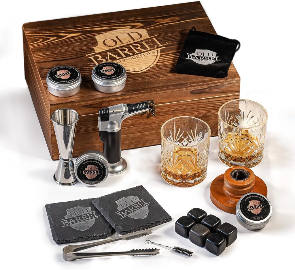 Cocktail Smoker Kit with Torch-4 Flavors Wood Chips-Old Fashioned Cocktail Kit-Premium Whiskey Smoker-Perfect Bourbon Gifts for Men-Bourbon Smoker (Torch is Empty) (Large)