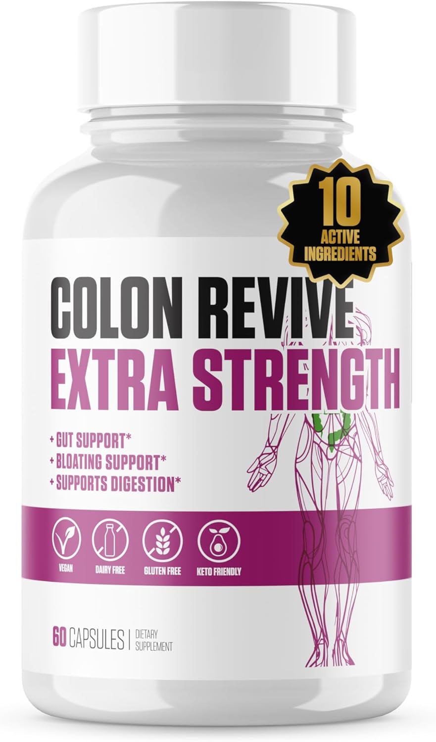 Colon Revive Extra Strength | #1 Rated Colon Cleanse  Detox Supplement | Digestive Support, Reduce Bloating, Constipation Relief W/Buckthron, Alfalfa, Aloe Vera + More For Men  Women - 60 Pills