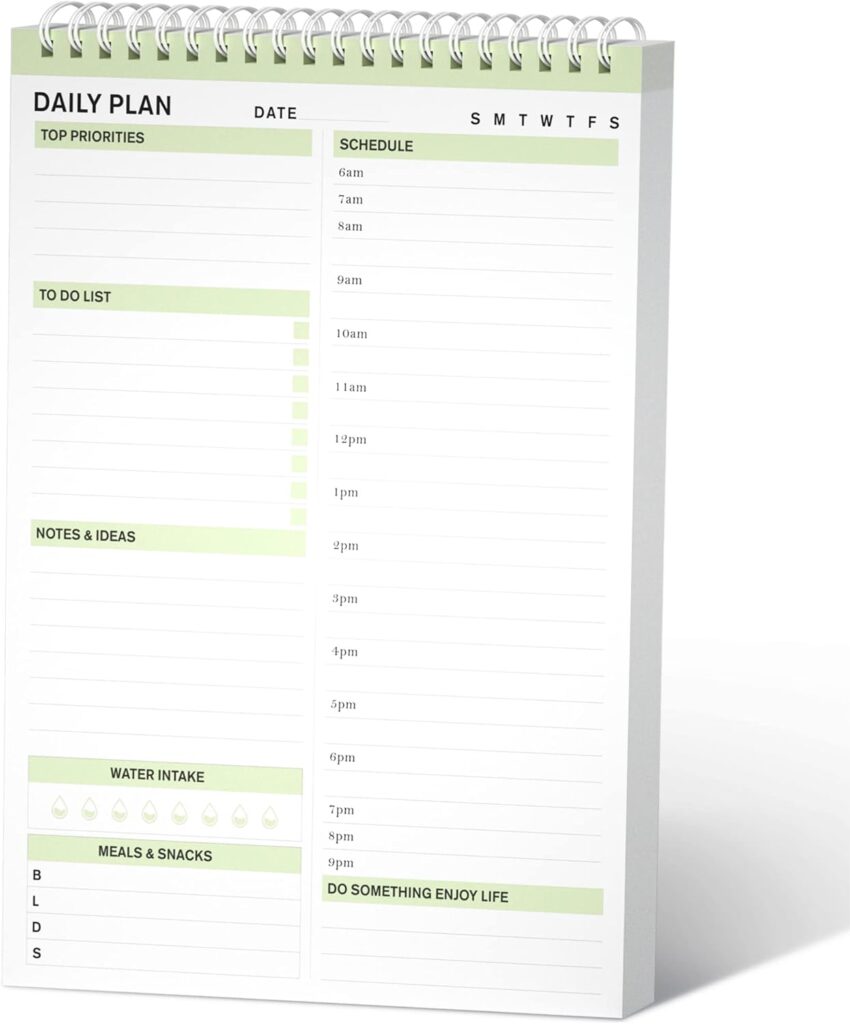 Daily Planner, To Do List Notepad Tear Off, Undated Planner,Spiral Hourly Planner To Do List Notebook, Time Box Planner With Pvc Hard Cover, 7 X 10 Inch，80 Sheet (Green)