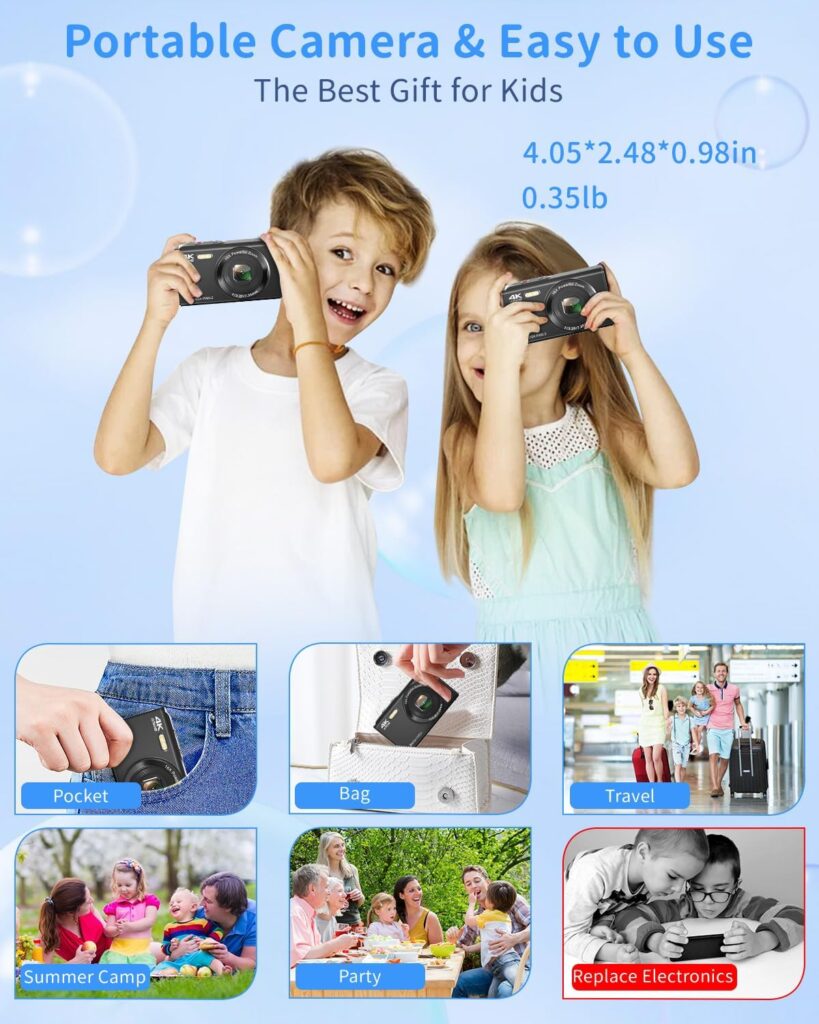 Digital Camera,4K 44MP Kids Digital Camera with 32GB SD Card Compact Point and Shoot Camera with 16X Digital Zoom 2.4 Inch Portable Small Camera for Kids Teens Adults-Black