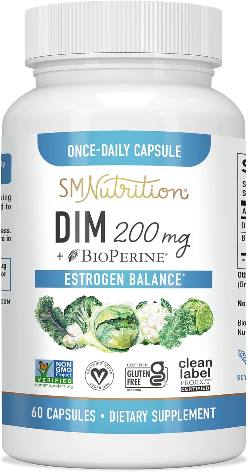 DIM Supplement 200 mg | Estrogen Hormone Balance for Women  Men | Hormonal Acne Supplements, Menopause Support, Antioxidant Support | Clean Label Project Certified, Vegan, Soy Free | 60 Ct.