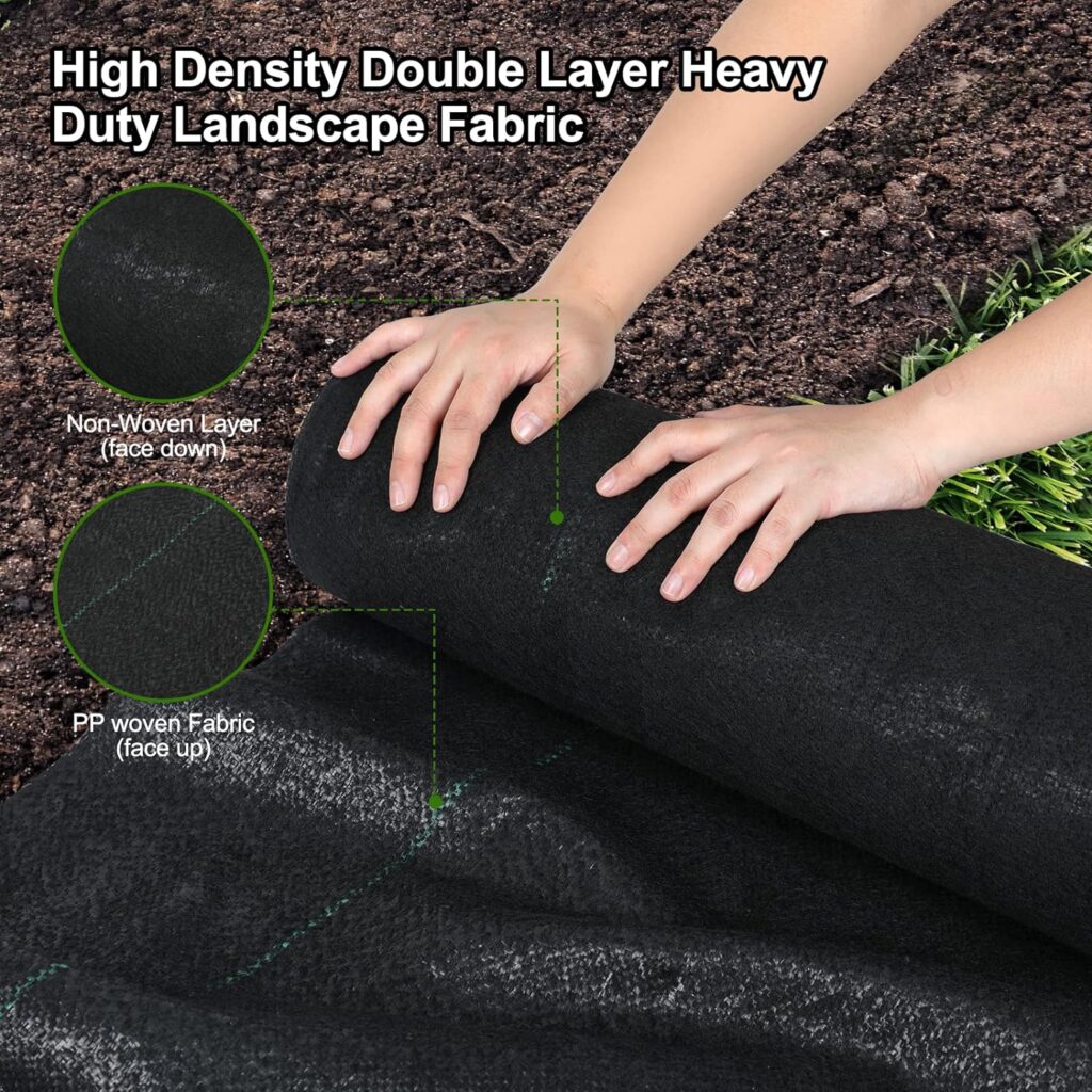 Jevrench 5Oz Weed Barrier Landscape Fabric Heavy Duty, 1.3Ft X 50Ft Dual-Layer Premium Garden Landscaping Fabric, Ground Cover Weed Control Fabric Outdoor Weed Mat Garden Lawn Fabric