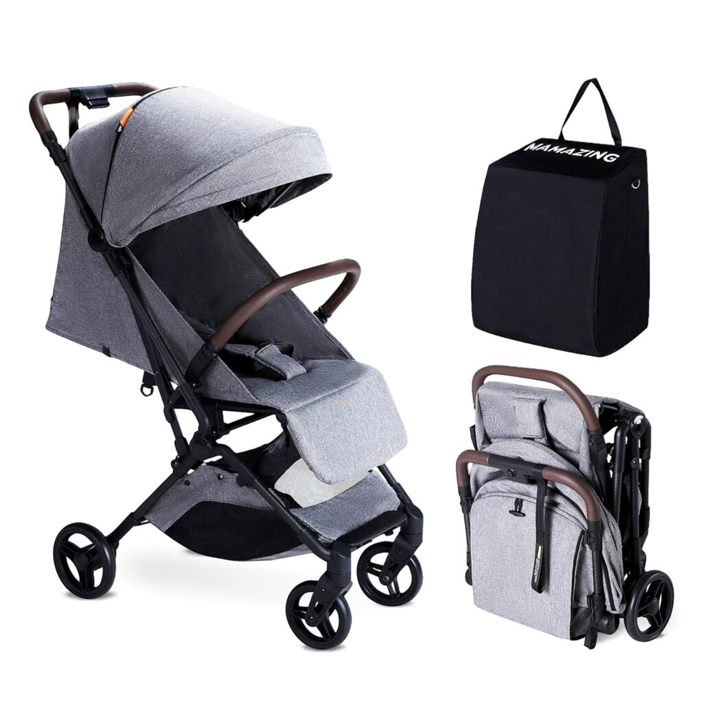 MAMAZING Lightweight Baby Stroller with Organizer, Ultra Compact  Airplane-Friendly Travel Stroller, One-Handed Folding Stroller for Toddler, Only 11.5 lbs, Grey