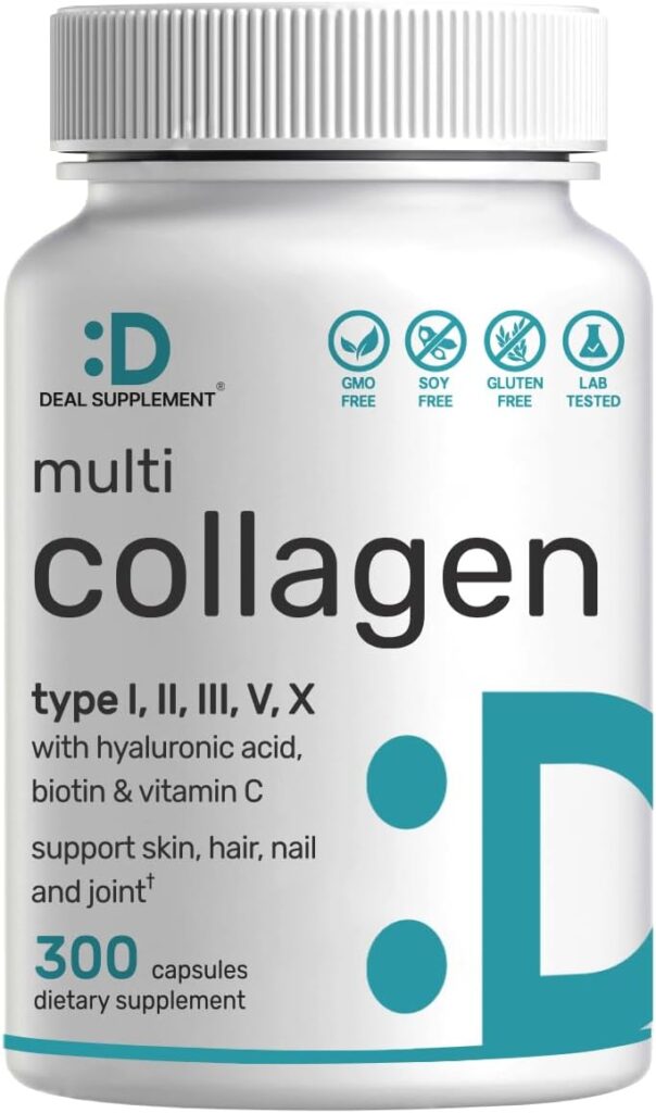 Multi-Collagen Pills With Vitamin C Biotin - 300 Capsules For Hair, Skin, Nail Joint Health