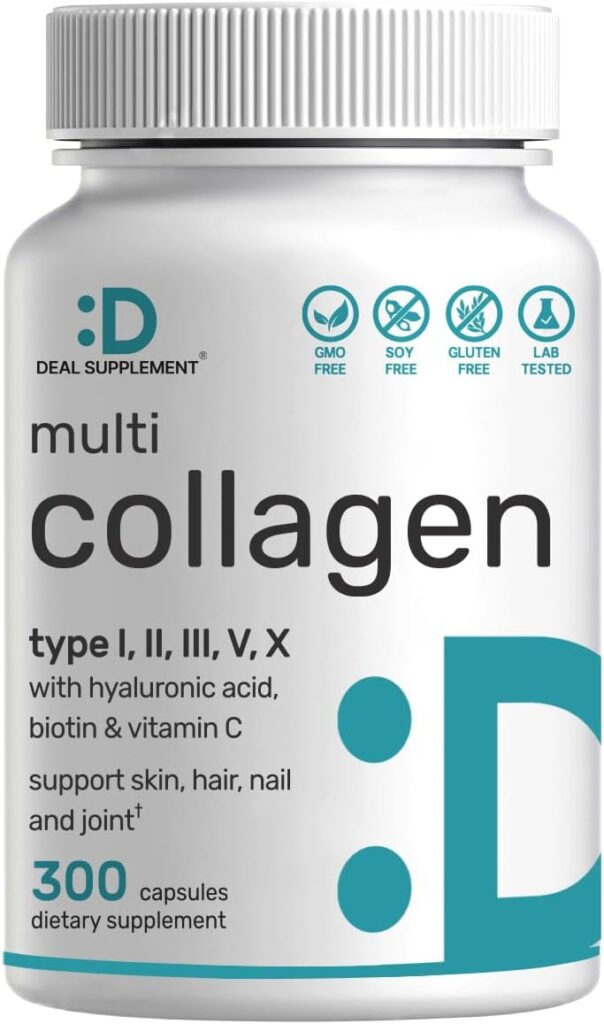 Multi-Collagen Pills with Vitamin C Biotin - 300 Capsules for Hair, Skin, Nail Joint Health