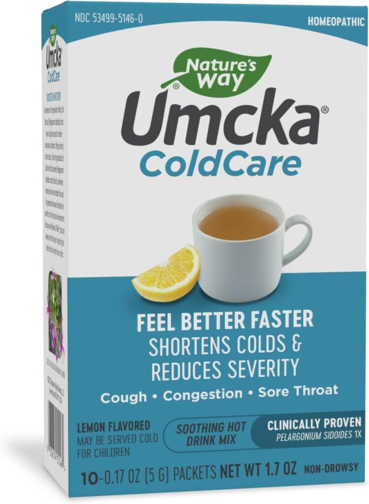 Natures Way Umcka ColdCare Soothing Hot Drink Mix, Feel Better Faster, Clinically Proven, Lemon Flavored, 10 Packets