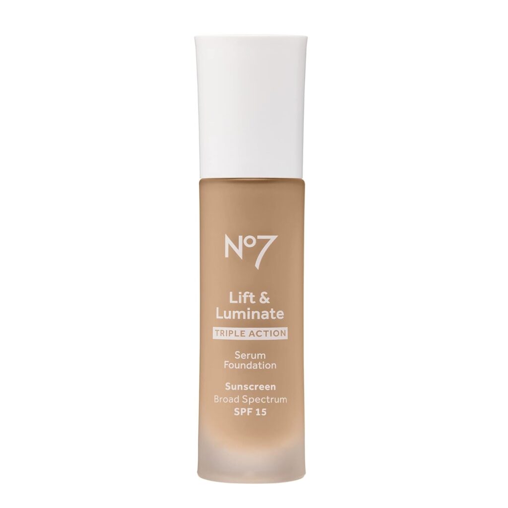 No7 Lift  Luminate Triple Action Serum Foundation - Porcelain - Liquid Foundation Makeup with SPF 15 for Dewy, Glowy Base - Radiant Serum Foundation for Mature Skin (30ml)