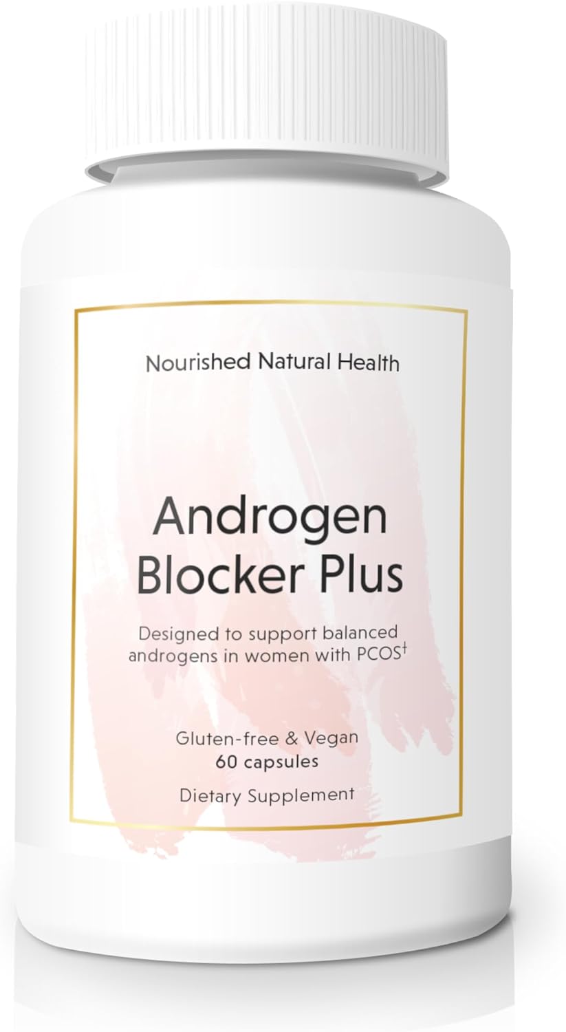 Nourished Naturals Androgen Blocker Plus for PCOS - Hormone Balance Supplement for Women with Zinc  Saw Palmetto - Reduce Facial Hair, Weight Loss, Fertility Symptoms (1 Bottle)