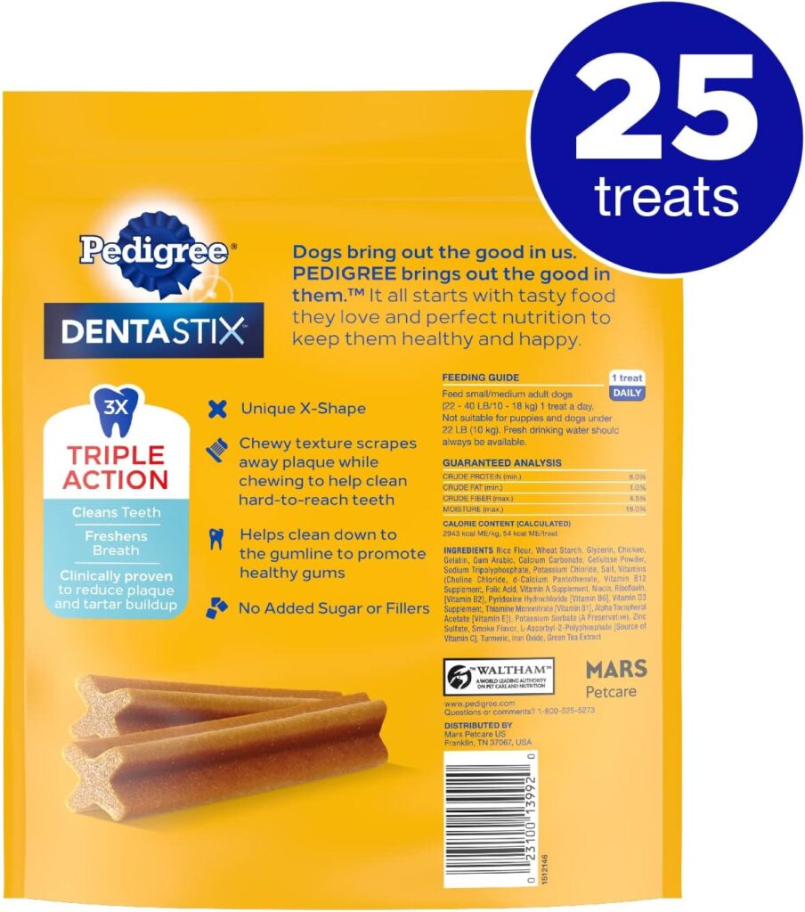 Pedigree Dentastix Small/Medium Dog Dental Treats Original Flavor Dental Bones, 1.57 Lb. Value Pack (45 Treats)
