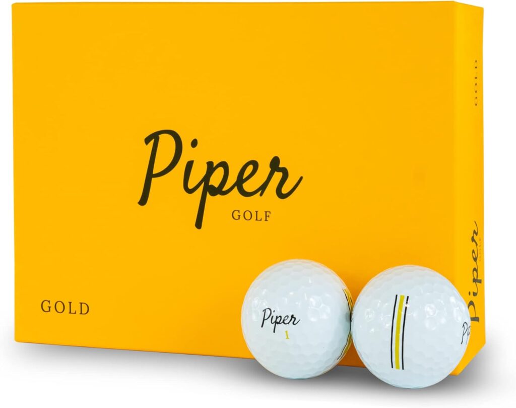 Piper Golf Premium Golf Balls for Maximum Distance and Soft Feel | Handicap Range 0-7 | Higher Spin | 4-Piece Urethane | 1 Dozen (12-Balls) | Custom Alignment Golf Ball Marker | Piper Gold