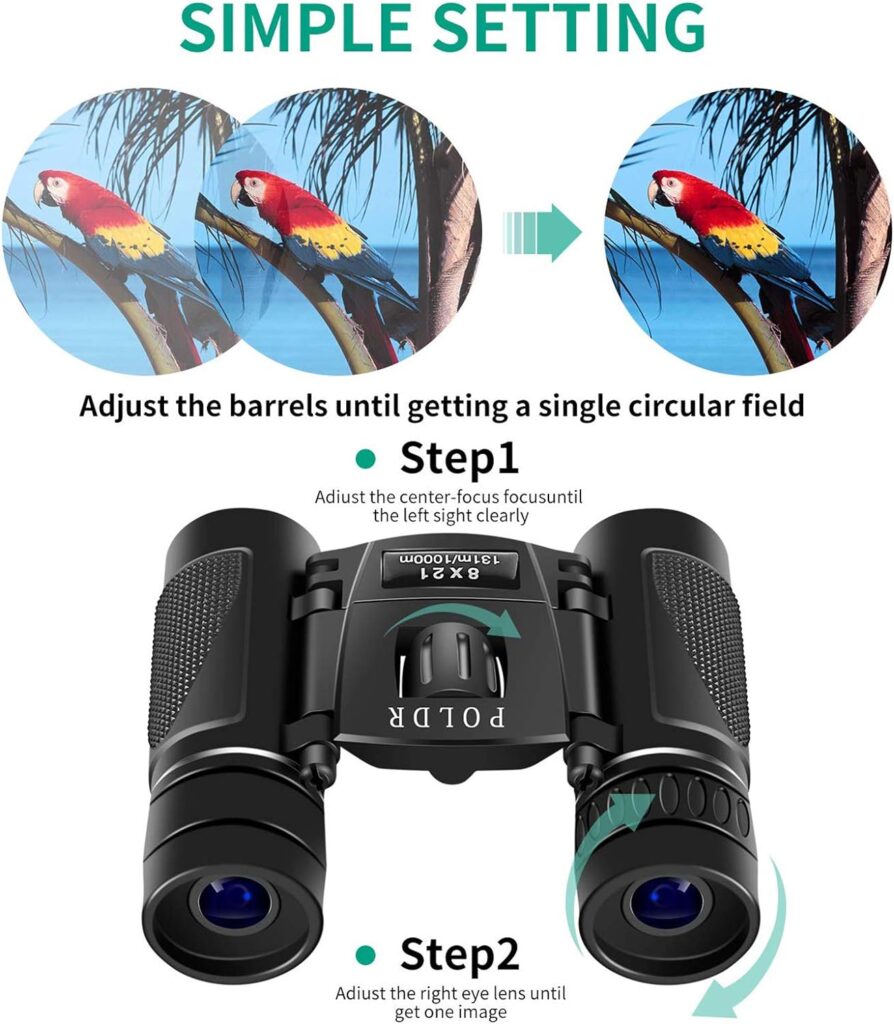 POLDR 8x21 Small Compact Lightweight Binoculars for Adults Kids Bird Watching Traveling Sightseeing.Mini Pocket Folding Binoculars for Concert Theater Opera