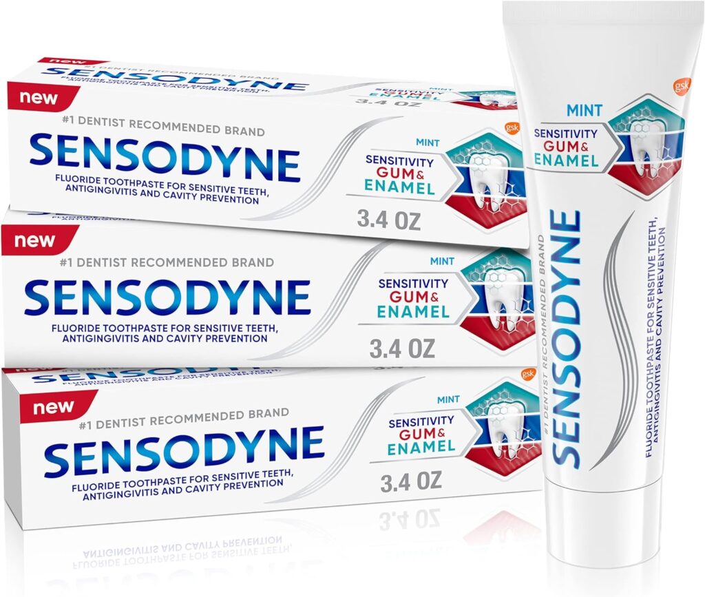 Sensodyne Toothpaste Sensitivity Gum And Enamel, Triple Protection, Refreshing Fluoride Toothpaste, Mint Flavor - 3.4 Ounces X 3