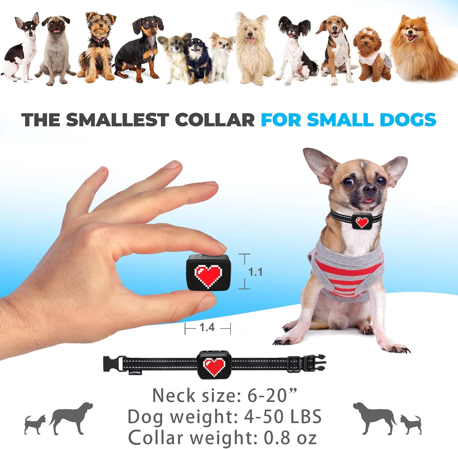 Small Dog Bark Collar Rechargeable – Smallest Bark Collar for Small Dogs 5-15lbs - Most Humane Stop Barking Collar - Dog Training No Shock Anti Bark Collar - Pet Bark Control Device (Pink)