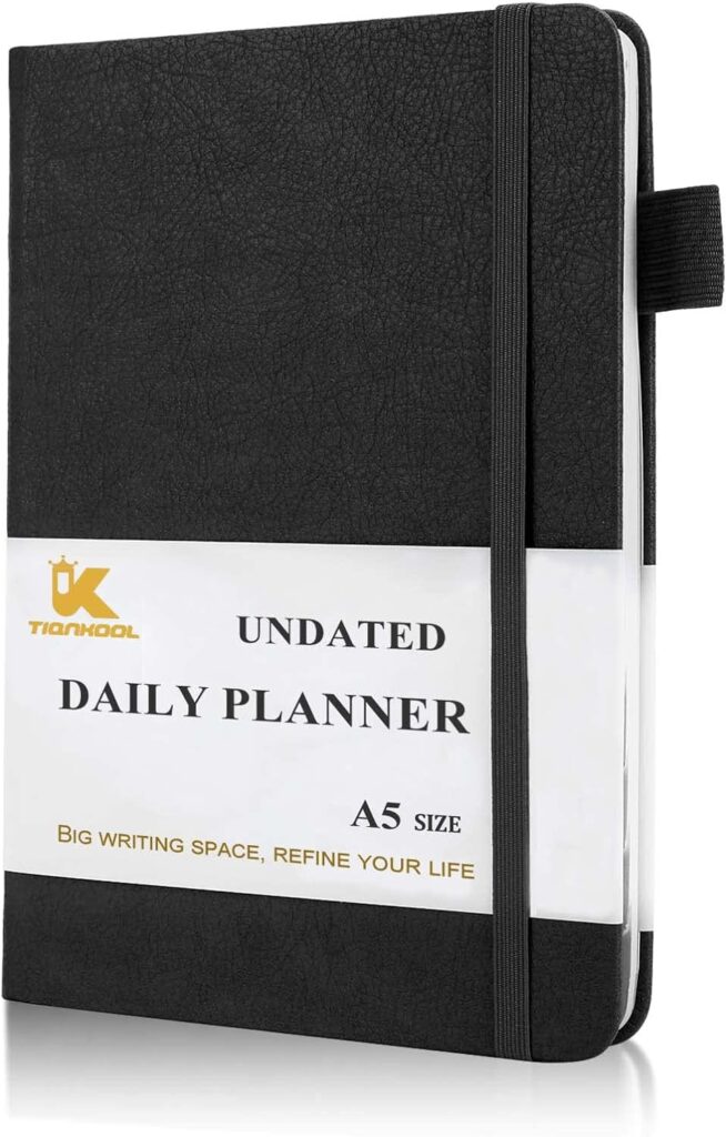 Tiankool Undated Daily Planner,Undated Planner With Hourly Schedules, Top Priorities Items And To Do List, Appointment Book For Time Management, 5.8 × 8.2 Inch