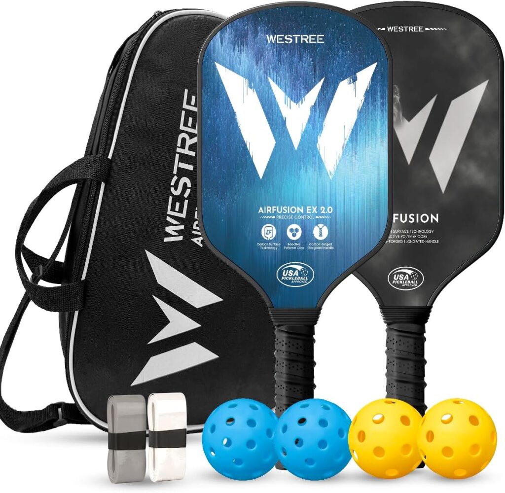 WESTREE Pickleball Paddles Set Graphite: Carbon Fiber Lightweight Pickleball Rackets with Honeycomb Core Pack of 2 - Best Pickle Racquet Balls Gifts for Beginner  Intermediate Players