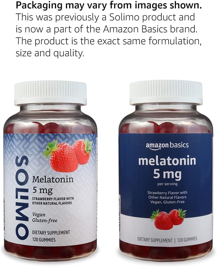 Amazon Basics Melatonin 5Mg, 120 Gummies (2 Per Serving), Strawberry (Previously Solimo)