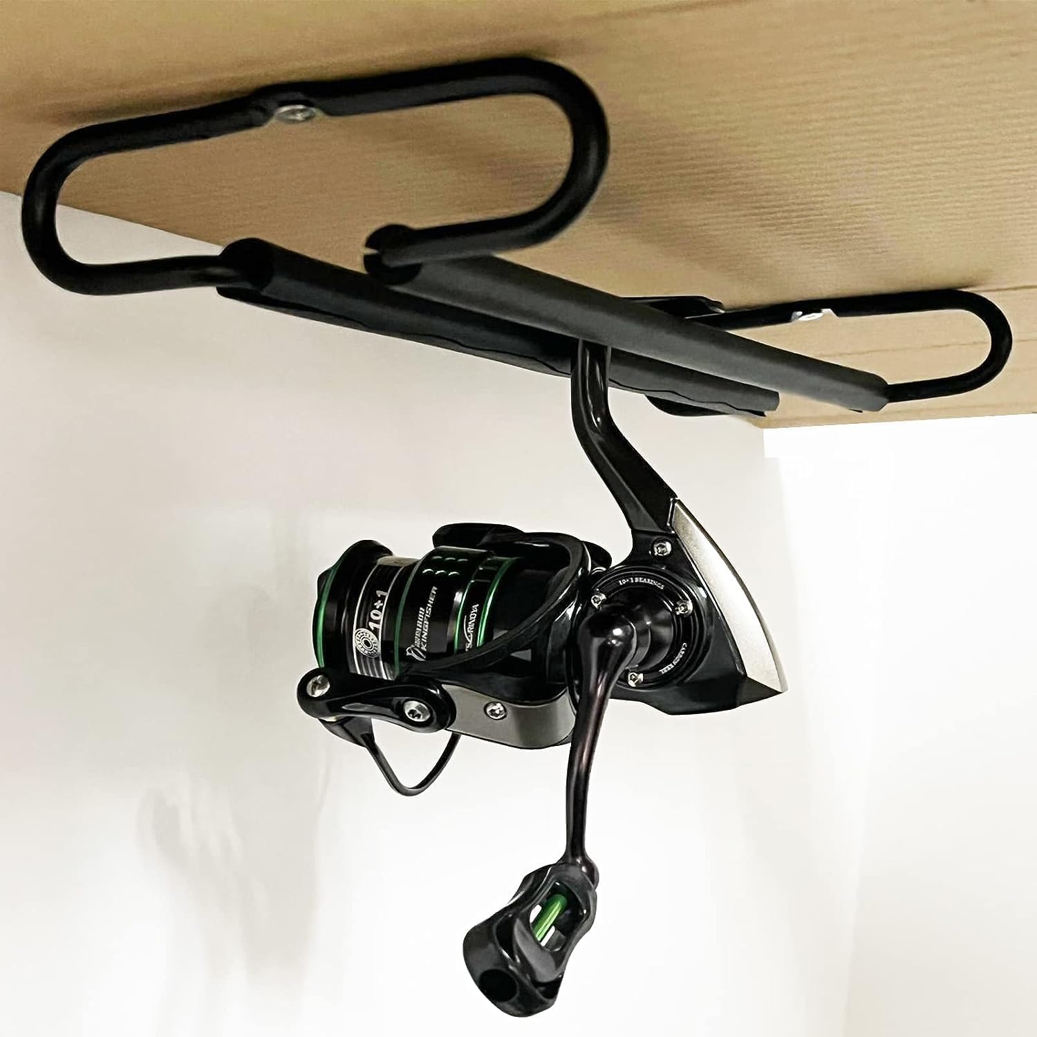 Auxphome Metal Fishing Reel Display Rack, Fishing Reel Ceiling Mount Storage Rack Spinning Reel Organizer Holder For Garage, Cabin And Basement, Holds 3 Fishing Reel（No Spinning Fishing Reel）