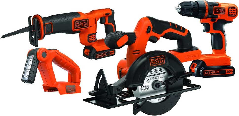 Black+Decker 20V Max Power Tool Combo Kit, 4-Tool Cordless Power Tool Set With 2 Batteries And Charger (Bd4Kitcdcrl)