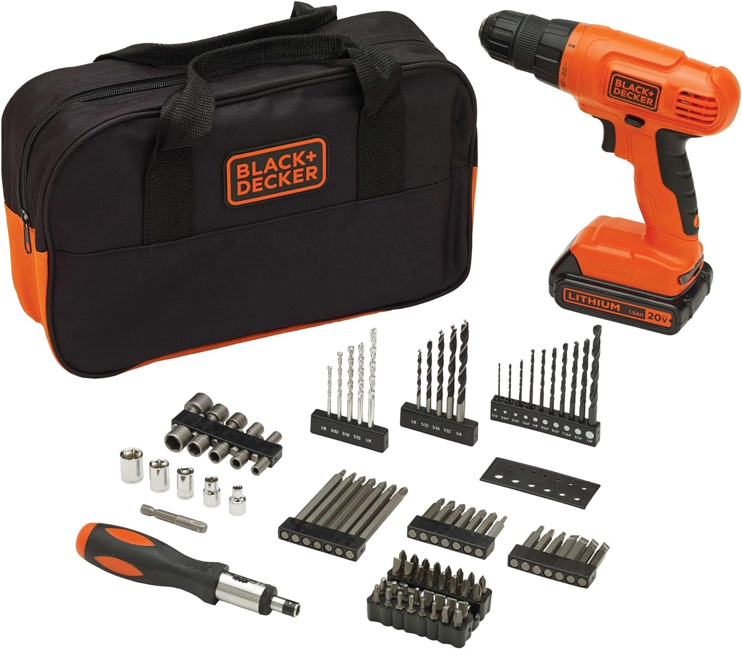 Black+Decker 20V Max* Powerconnect Cordless Drill Kit + 100 Pc. Kit (Bdc120Va100), Orange