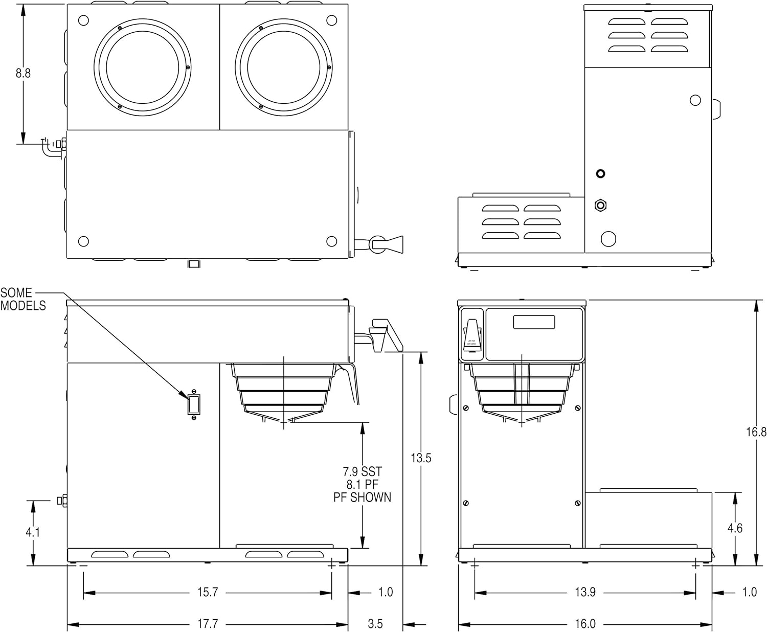 Bunn Axiom Dv-3, Dual Voltage Automatic Commercial 12-Cup Coffee Maker, 3 Lower Warmers, 38700.0009,Grey, 7.5 Gallons