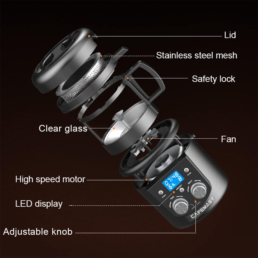 Cafemasy Coffee Bean Roaster Machine - Home Use Air Coffee Roaster With Adjustable Timer Roasting Heating And Air Fan Setting