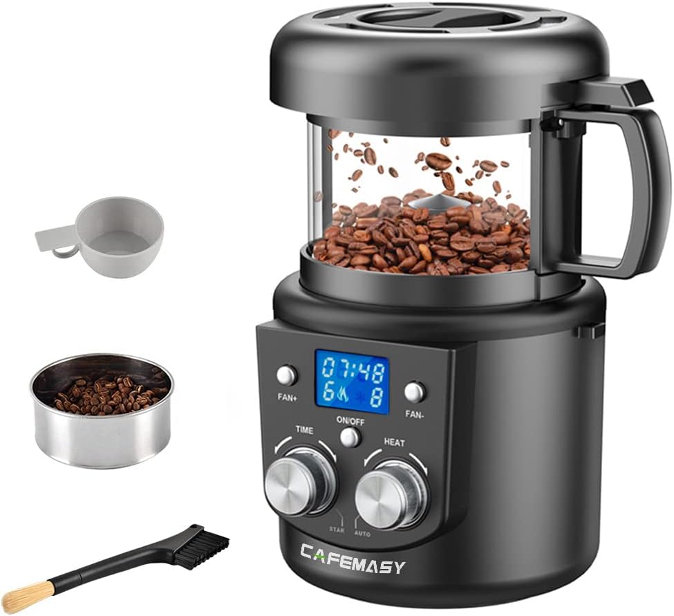 Cafemasy Coffee Bean Roaster Machine - Home Use Air Coffee Roaster With Adjustable Timer Roasting Heating And Air Fan Setting