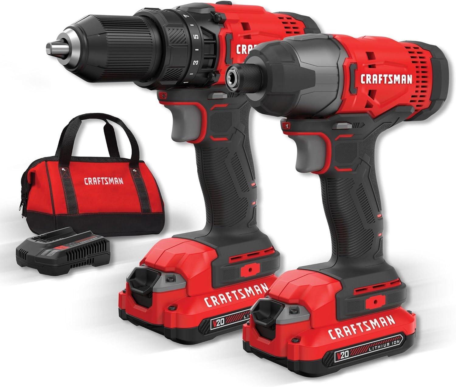 Craftsman V20 Max Cordless Drill And Impact Driver, Power Tool Combo Kit With 2 Batteries And Charger (Cmck200C2Am)