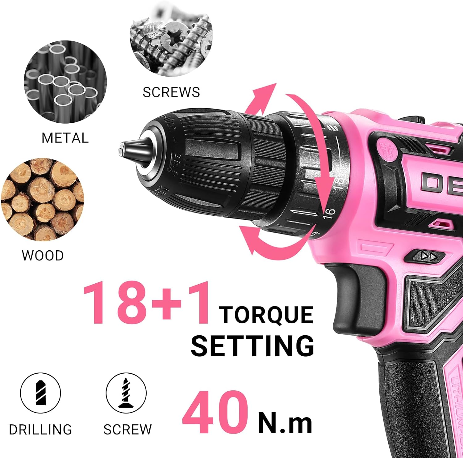 Deko Pro 20V Cordless Drill Set With Battery And Charger - Electric Power Tool Drill Driver Kit