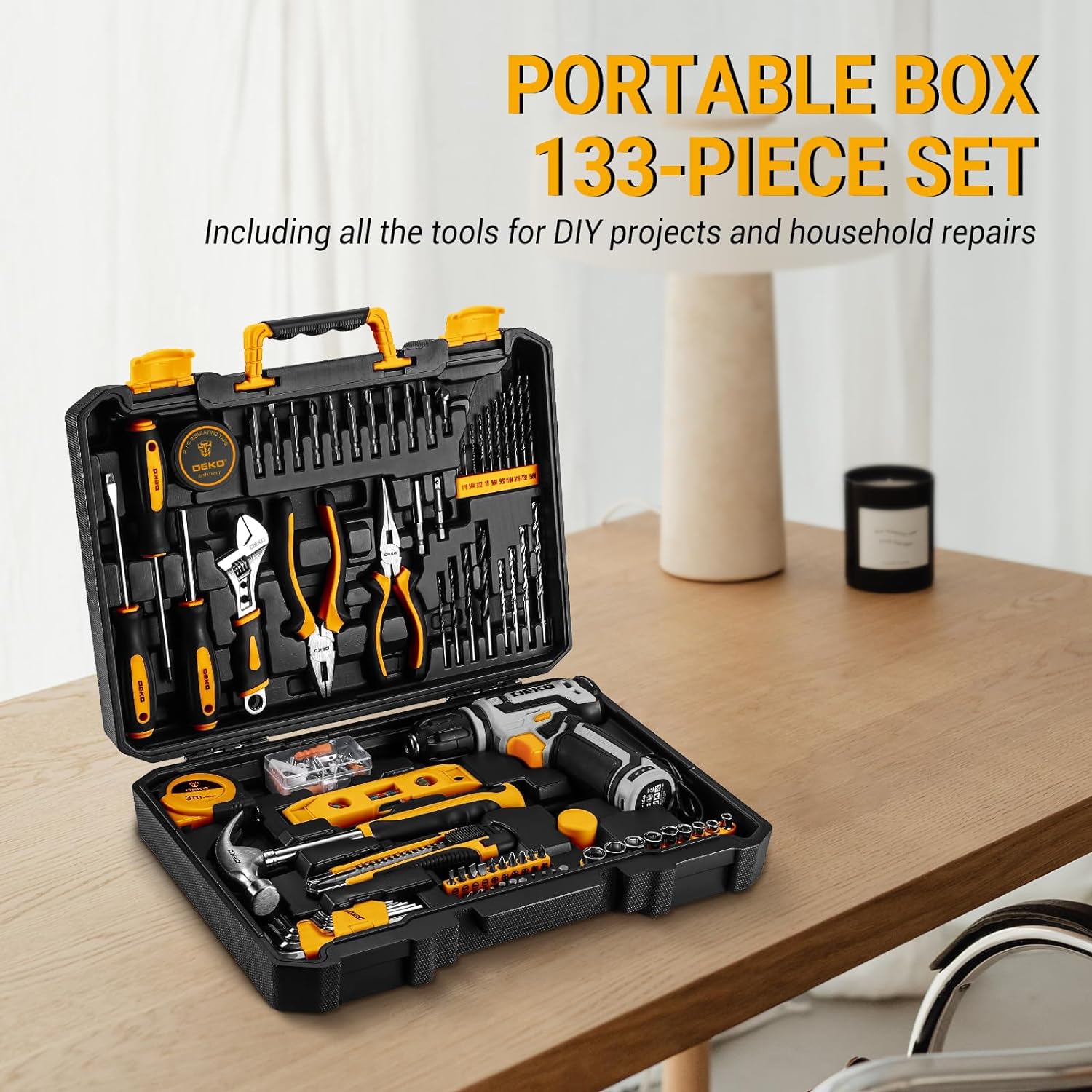 Dekopro Drill Set: Tool Set With 8V Pink Cordless Drill, Home Tool Kit With Drill, Hand Tool Kits For Women 126 Piece