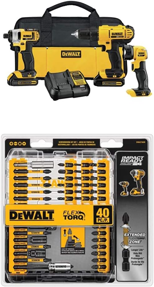 Dewalt 20V Max* Cordless Drill Combo Kit, 3-Tool (Dck340C2),Black/Yellow