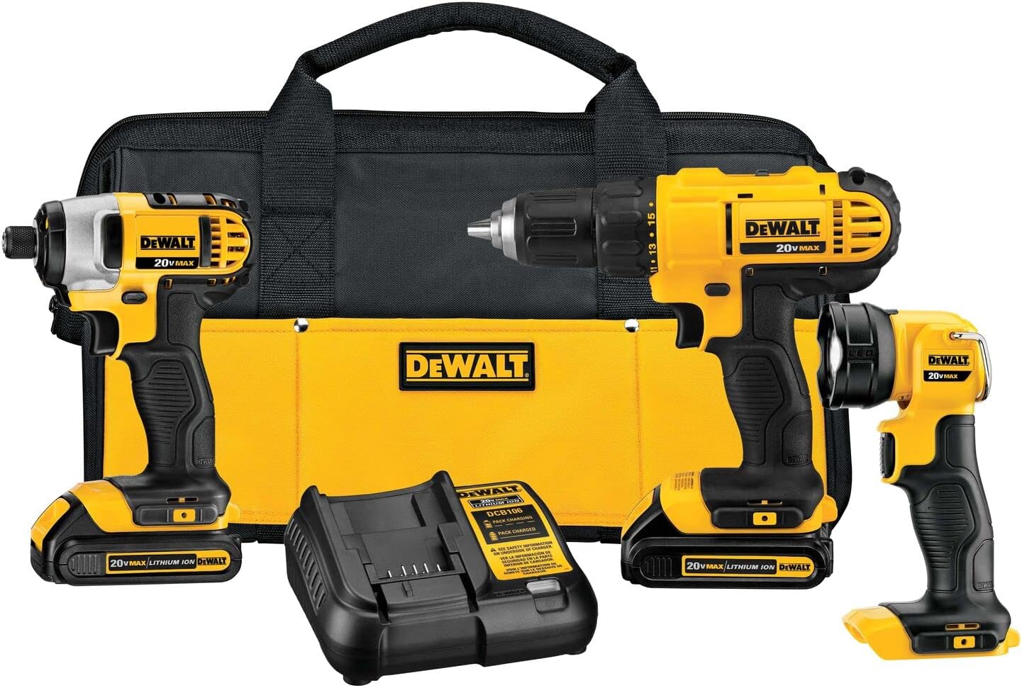 Dewalt 20V Max* Cordless Drill Combo Kit, 3-Tool (Dck340C2),Black/Yellow