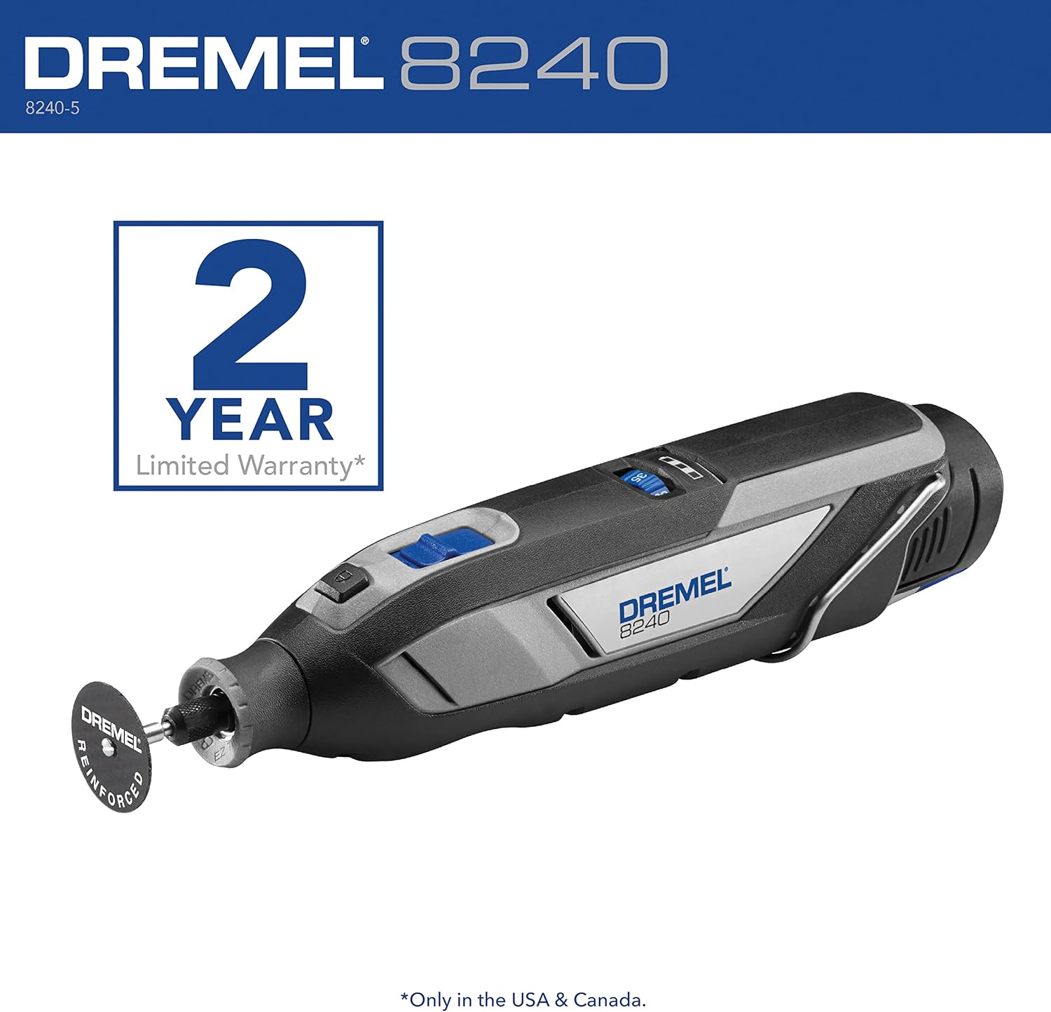 Dremel 8240 12V Cordless Rotary Tool Kit With Variable Speed And Comfort Grip - Includes 2Ah Battery Pack, Charger, 5 Accessories  Wrench, Tool Fabric Carry Bag, And Instruction Manual