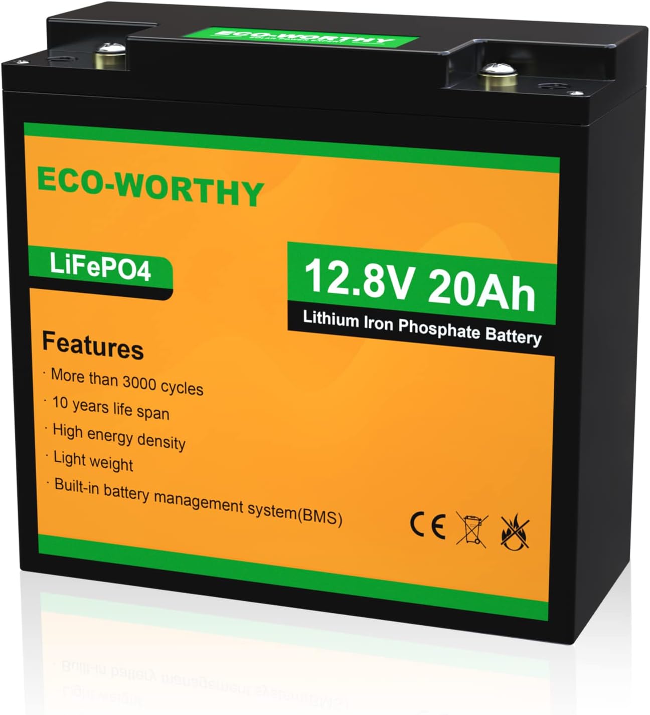 ECO-WORTHY 2 Pack 12V 20Ah Lithium Battery, 3000+ Deep Cycle Rechargeable LiFePO4 Lithium Ion Phosphate Battery with BMS for Trolling Motor, Fish Finder, Kids Scooters, Power Wheels, Outdoor Camping