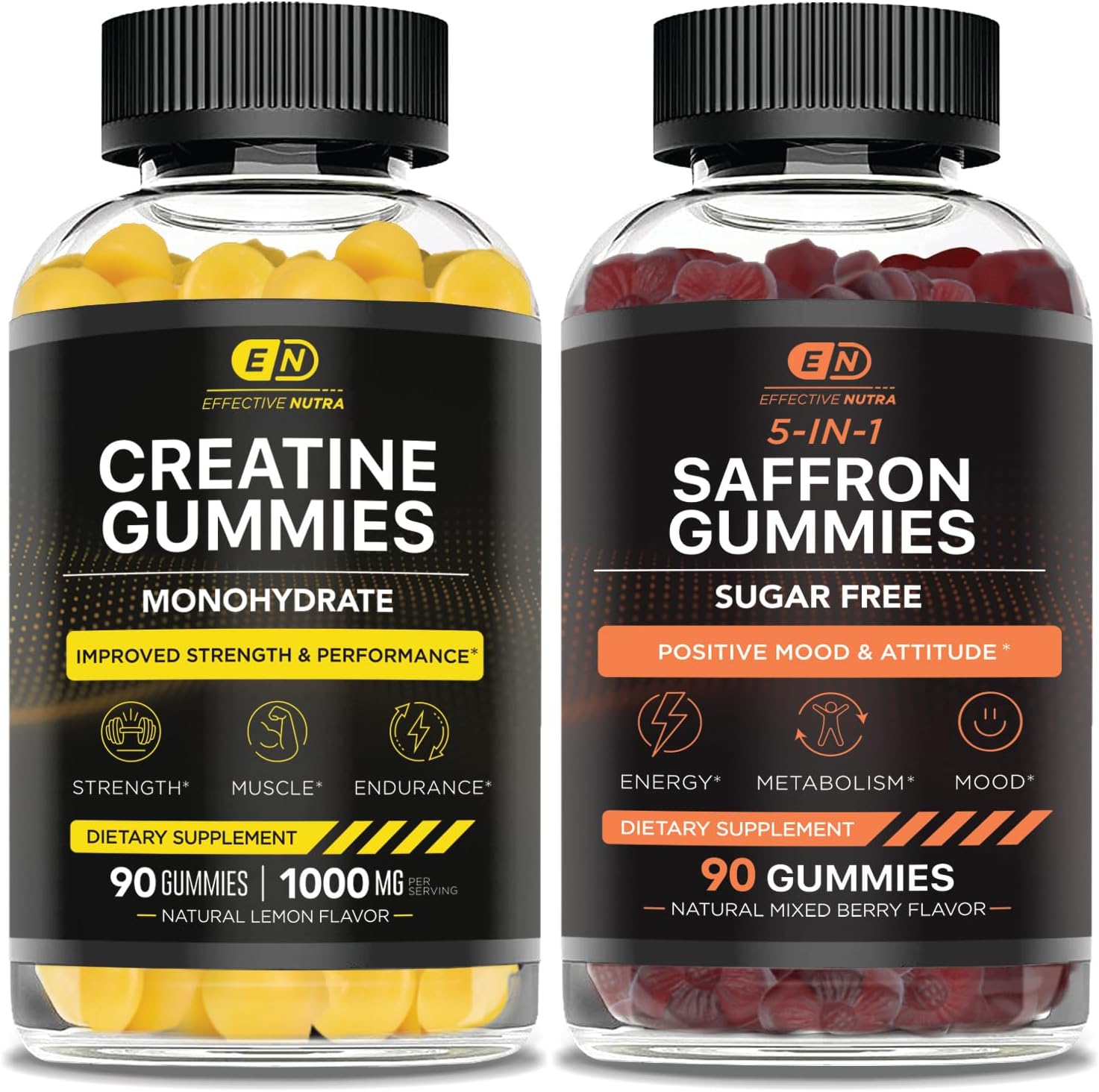 Effective Nutra Creatine Monohydrate Gummies 90Ct  Sugar Free Saffron Gummies 90Ct