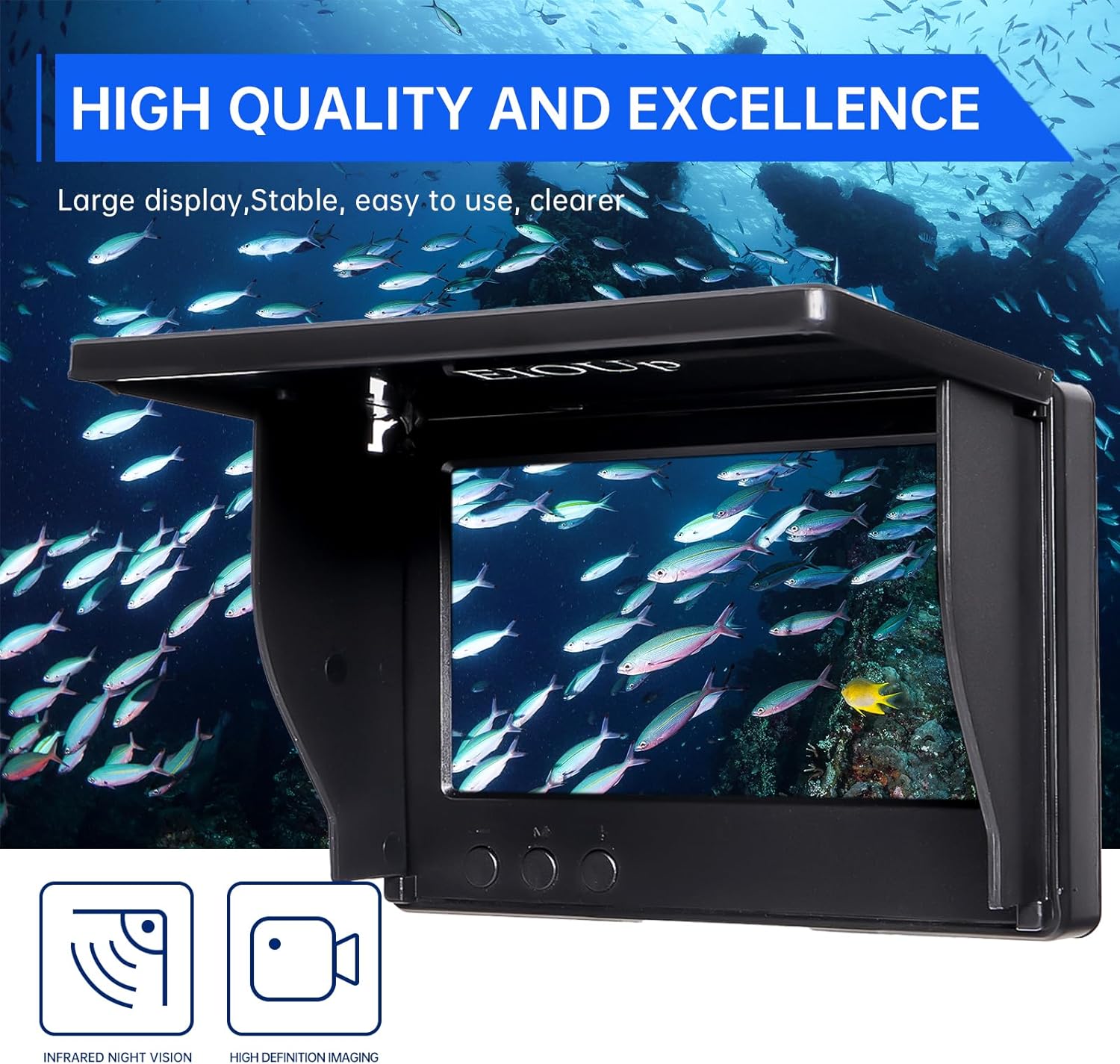 EIOUp Underwater Camera Viewing System – Advanced Under Water Fish Camera with HD Large Display – Underwater Fishing Camera with Infrared Night Vision – Kayak Fishing – Ice Fishing Gear – Easy to use