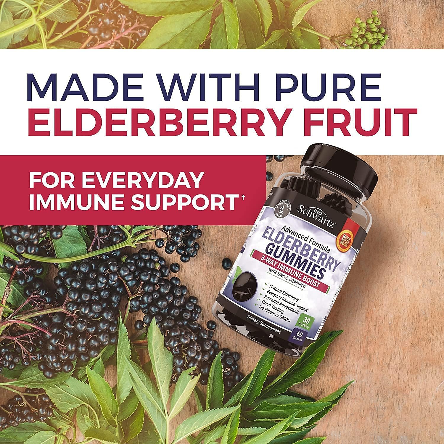 Elderberry Gummies With Zinc And Vitamin C For Adults  Kids - Natural Immune Support - Black Sambucus Elderberries - Powerful Multiminerals Supplement - Gluten-Free, Non-Gmo, Made In Usa, 60 Ct