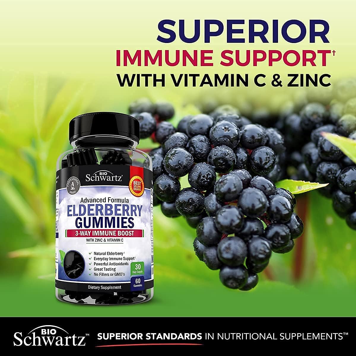 Elderberry Gummies With Zinc And Vitamin C For Adults  Kids - Natural Immune Support - Black Sambucus Elderberries - Powerful Multiminerals Supplement - Gluten-Free, Non-Gmo, Made In Usa, 60 Ct