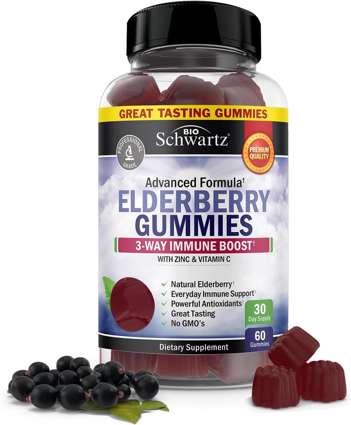 Elderberry Gummies With Zinc And Vitamin C For Adults  Kids - Natural Immune Support - Black Sambucus Elderberries - Powerful Multiminerals Supplement - Gluten-Free, Non-Gmo, Made In Usa, 60 Ct