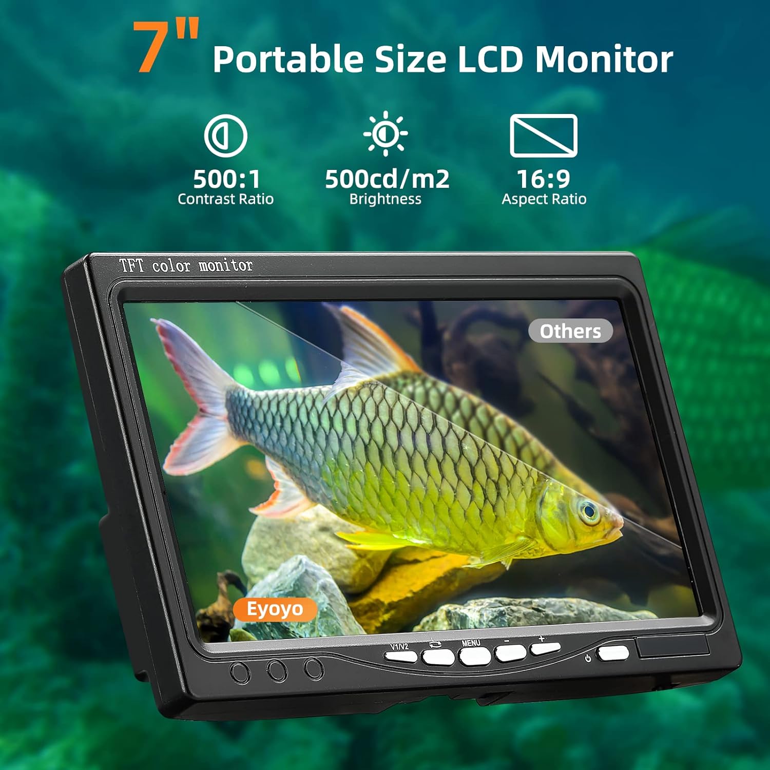 Eyoyo Underwater Fishing Camera 7 Inch Lcd Monitor Fish Finder Waterproof 1000Tvl Fishing Camera 12Pcs Infrared Lights For Lake, Boat, Ice Fishing