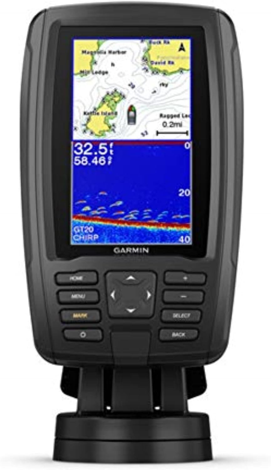 Garmin ECHOMAP Plus 44cv, 4.3-inch Sunlight-readable Combo, Includes GT20 Transducer, with Bluechart G3 Maps and Clearvu and Traditional Chirp Sonar