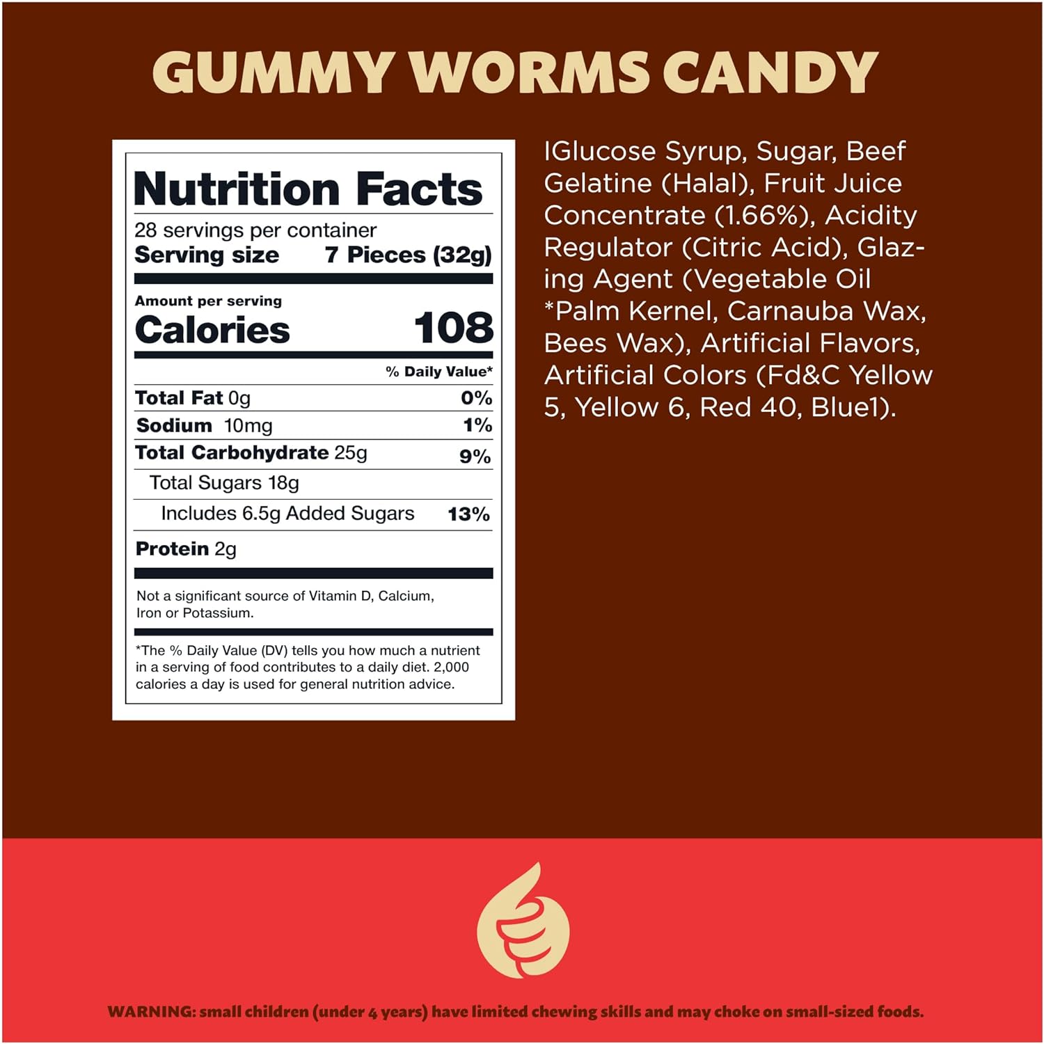 Gummy Worms Candy - Made With Real Fruit Juice - 2-Pound Bag