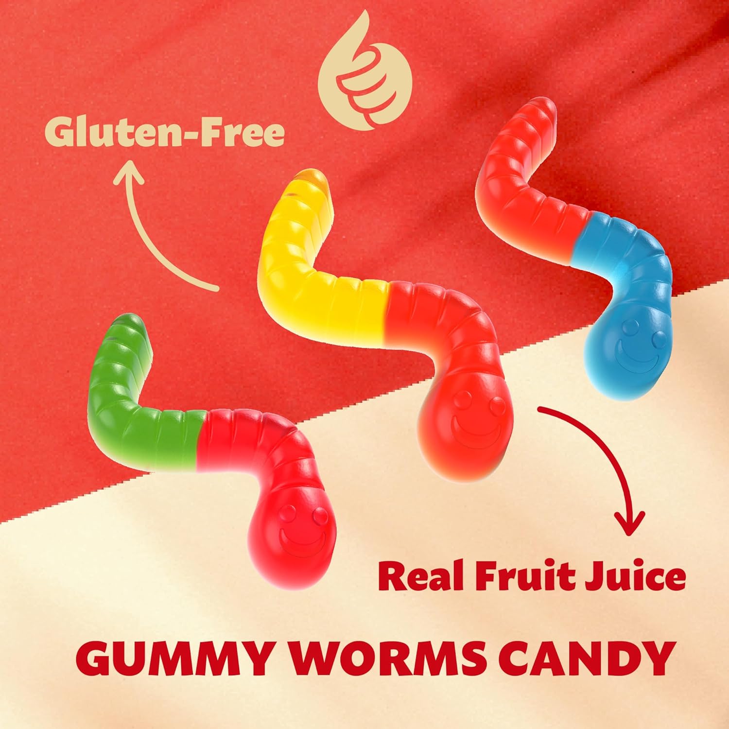 Gummy Worms Candy - Made With Real Fruit Juice - 2-Pound Bag
