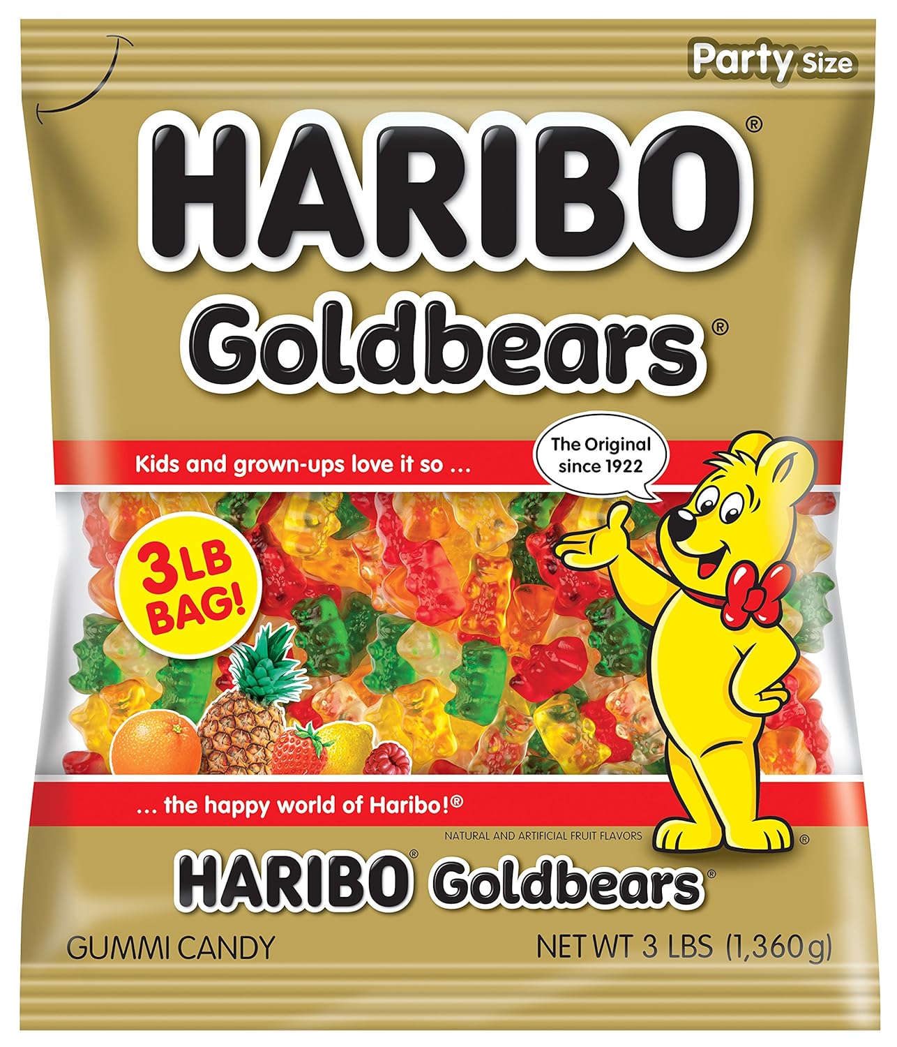 Haribo Gummi Candy, Original Goldbears, 3 Lb. Bag