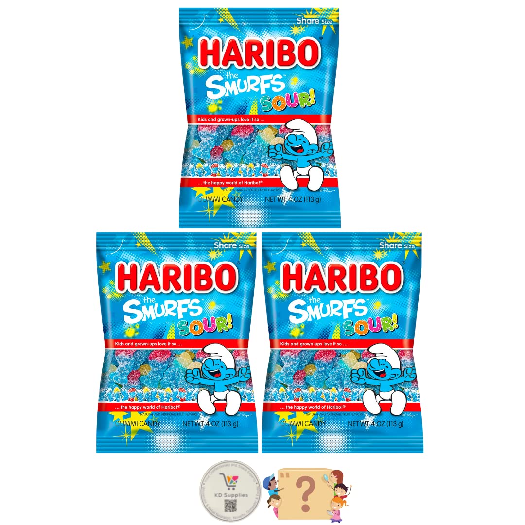 Haribo Gummi Candy - Soft  Chewy Delicious Gummies, (Pack Of 3) 4 Oz Share Size Peg Bags + Bonus Mystery Candy (Gold Bears Pineapple)