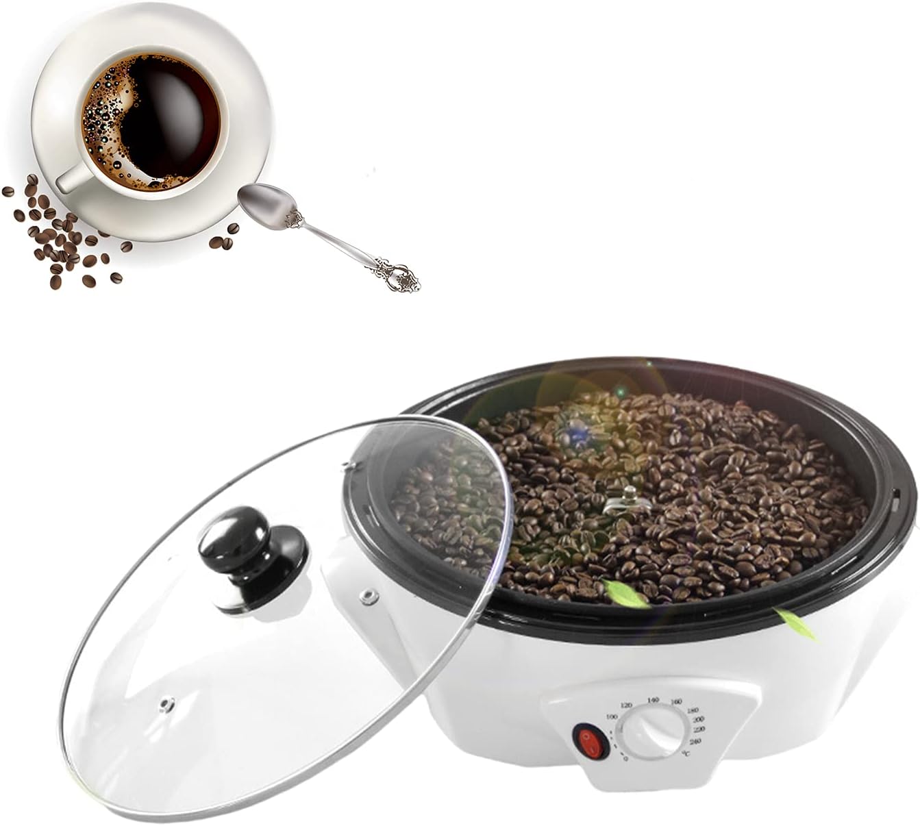 Home Coffee Roaster, 1.8Lbs Large Capacity Portable Electric Coffee Bean Roaster Machine 800W Multifunctional Coffee Roasters For Home Use Non-Stick Pan, Heats Evenly (American Standard Plug)